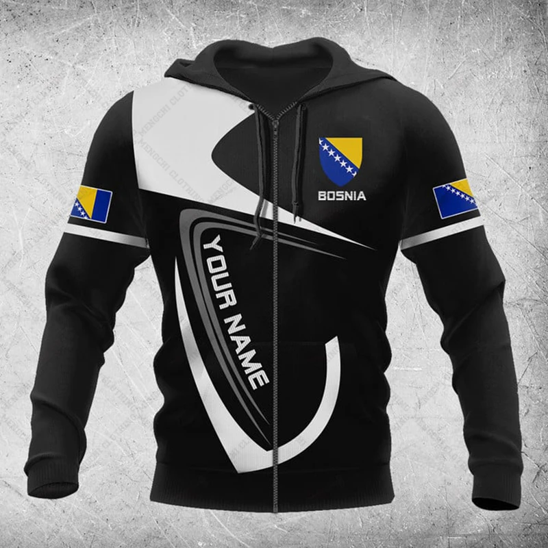 Nama kustom Lambang Bosnia Lily hoodie ritsleting uniseks longgar Sweatshirt kebesaran Musim Dingin atasan Streetwear kasual Pullover