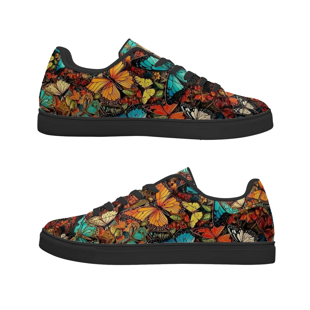 

Hot Colorful butterfly pattern black background casual shoes fashion shoes campus sneakers sport shoes
