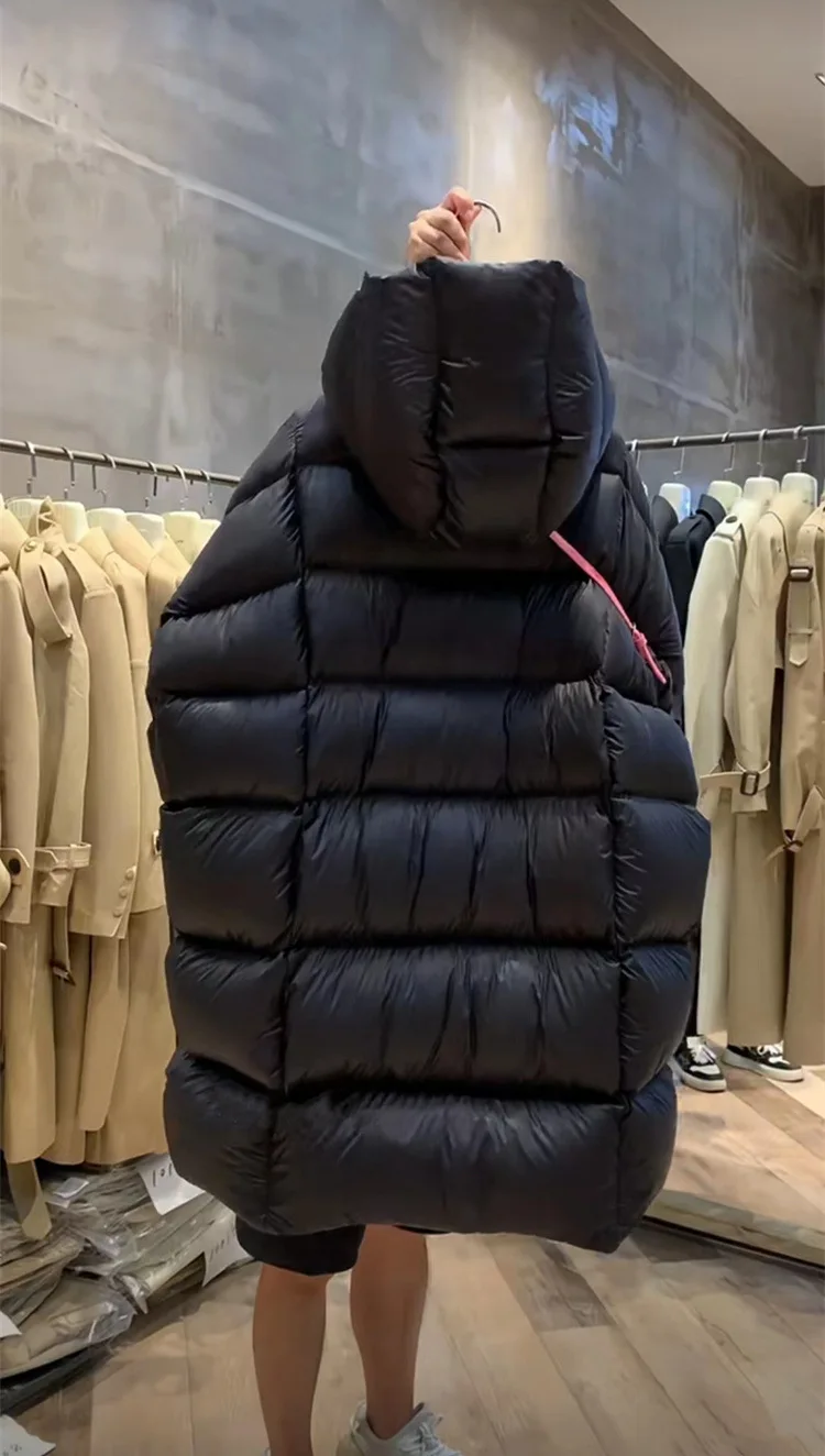 Winter Fluffy Hooded Mid Length Warm Down Jacket Female Loose Warm Jackets Women White Duck Down Puff Windproof Parker Outwears