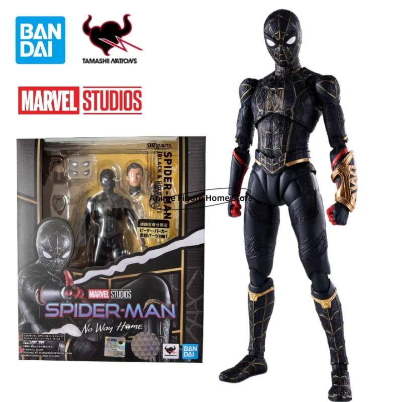 100% الأصلي في المخزون بانداي الرجل العنكبوت: لا طريقة المنزل الأسود والذهبي دعوى أنيمي شخصية نموذج اللعب الحلي جمع الهدايا #1