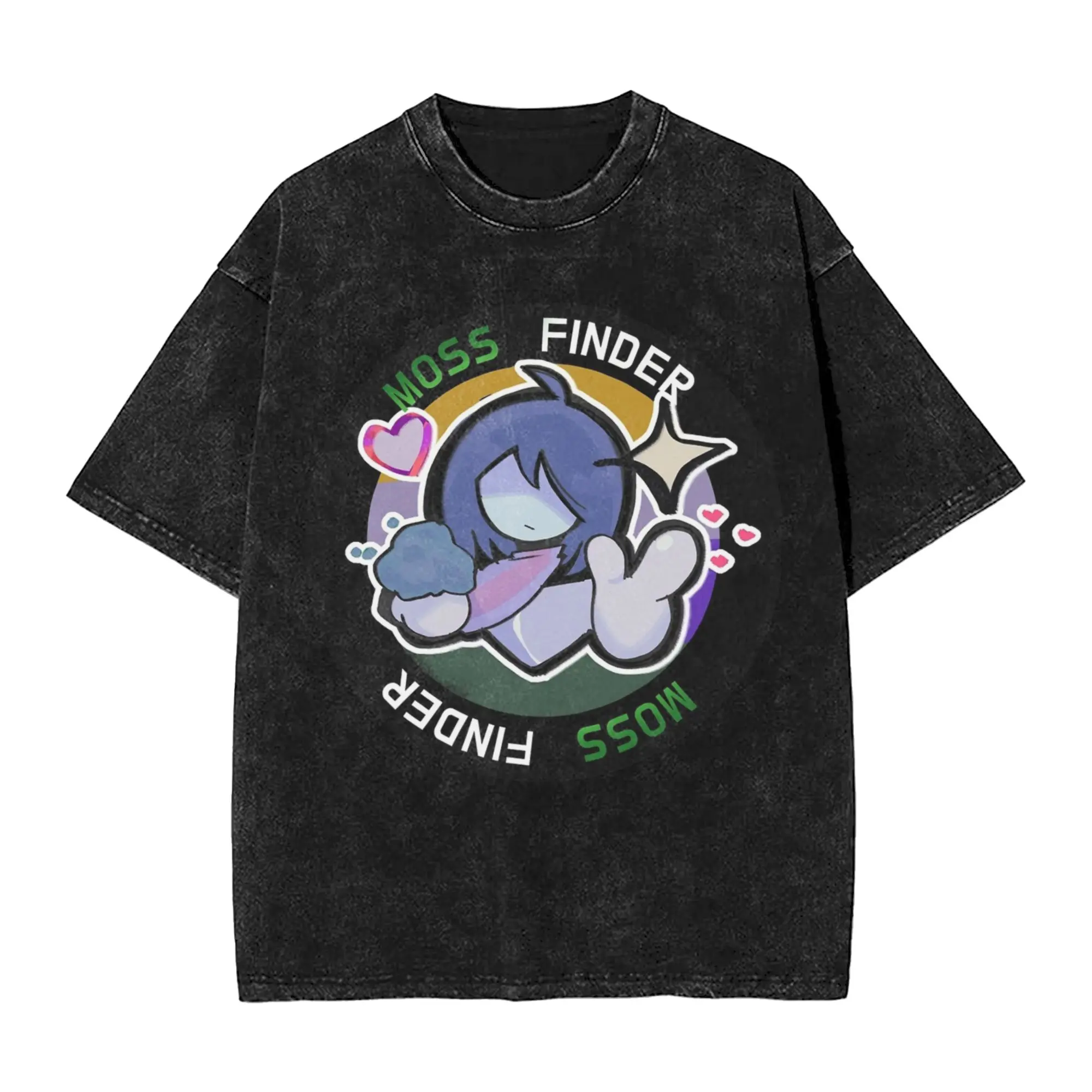 Washed T Shirt Deltarune MOSS FINDER Vintage T-Shirts Oversize  Streetwear 100% Cotton Printed Tops Tops Tees Men Women