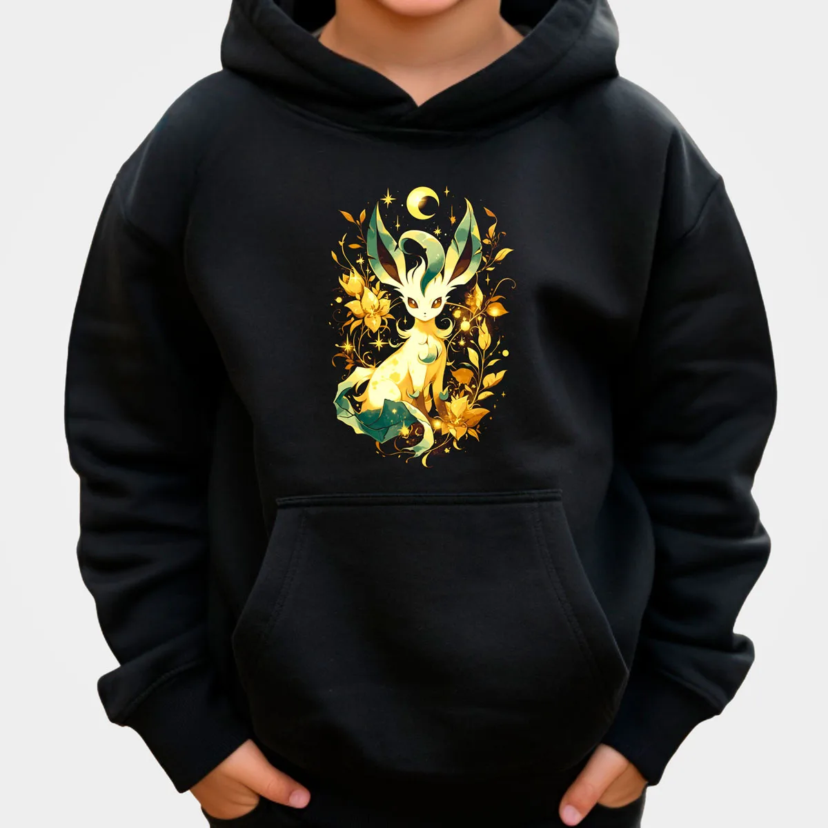 Pokemon Anime Gengar Sudadera con capucha de algodón negro con efecto de salpicaduras rosa azul verde patrón brillante multicolor ajuste suelto Otoño Invierno