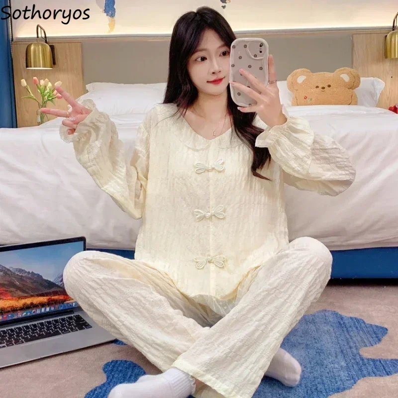 

Pajamas for Women Chinese Style Padded Sleepwear Elegant Lace Design Gentle Aesthetic Casual Home All-match Soft Loungwear Mujer