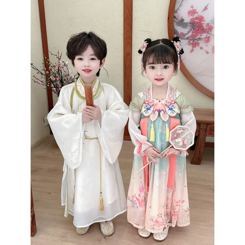 Song Dynasty stile cinese girocollo bambù ricamo ragazzi Hanfu Robe Kawaii Pink Girls Hanfu Dress Ancient Performance Suit