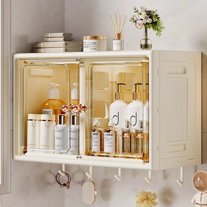 

Складной настенный шкаф для хранения вещей для ванной комнаты, пылезащитные стеллажи большой емкости, подвесной органайзер без дрели, компактная складная полка