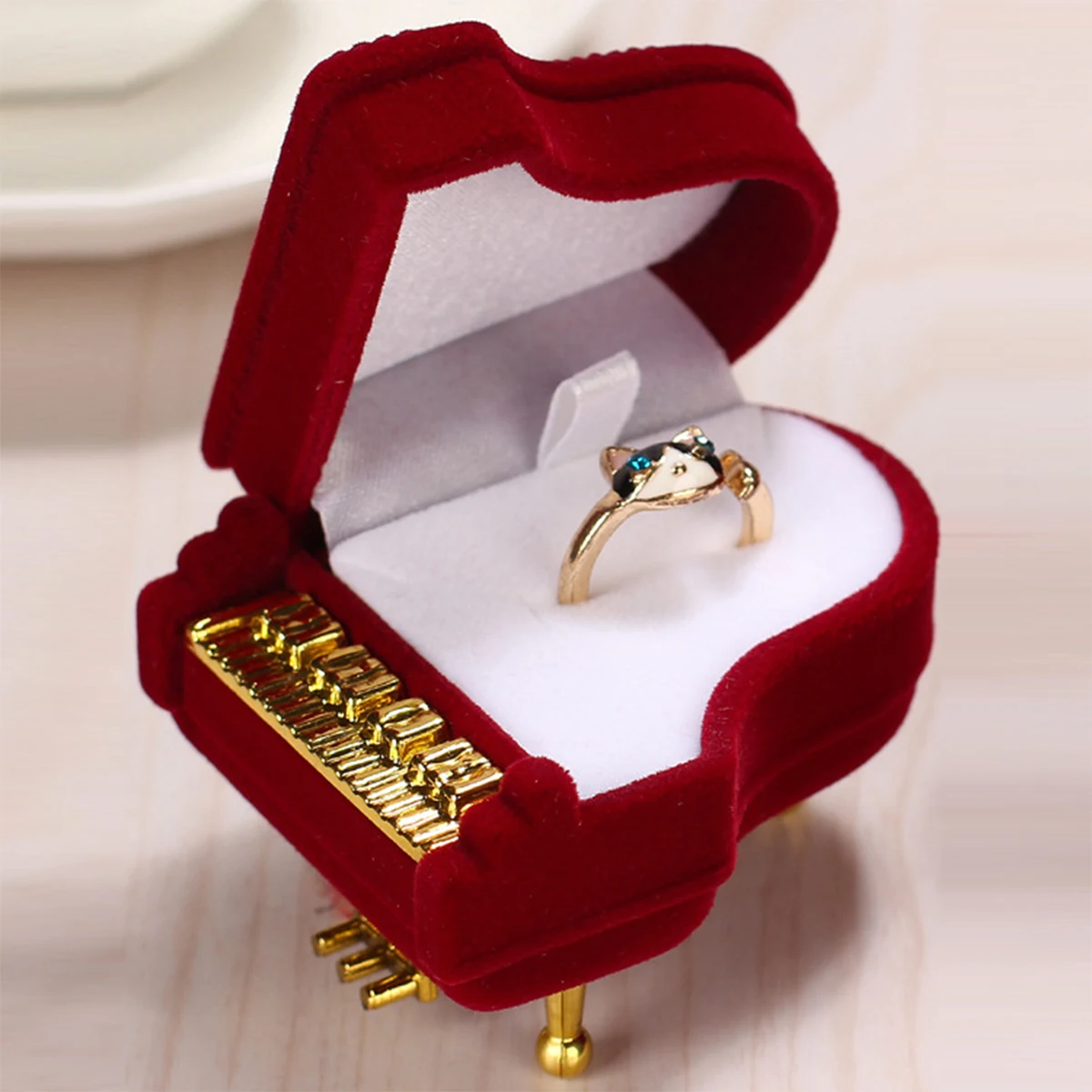 

Piano Shaped Ring Box Portable Jewelry Gift Case For Wedding Engagement Proposal Single Ring Holder Soft Lining Protection
