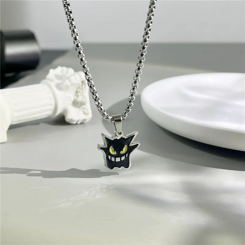 Pokemon Creativity Gengar Necklace for Man Women Street Hip Hop Pendant Fashion Jewelry Gothic Titanium Steel Necklaces Gifts