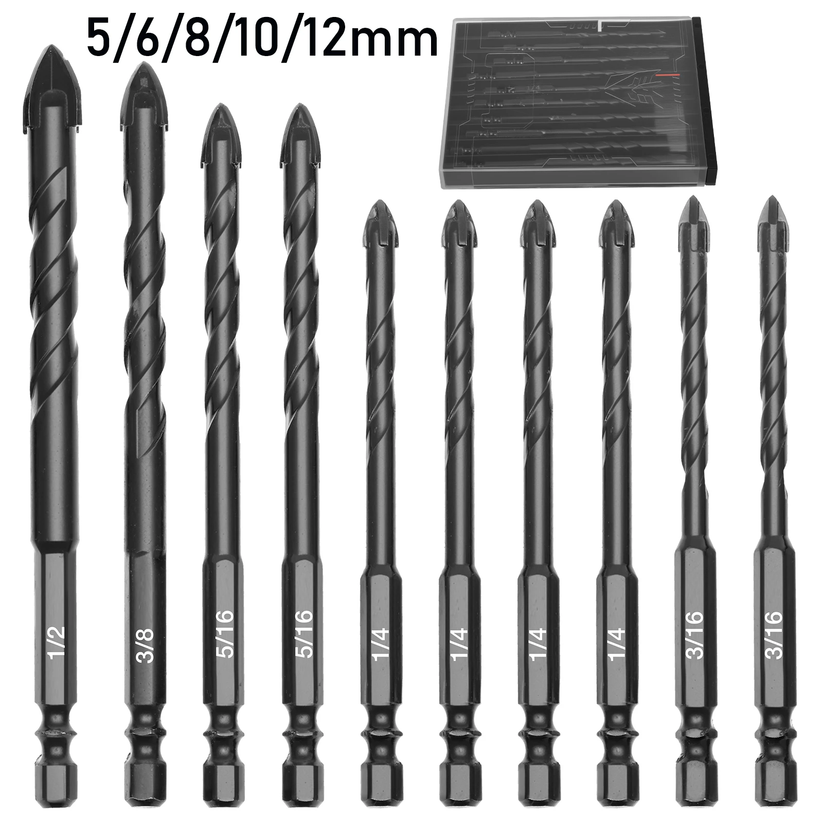 

10 шт. сверла для бетона, набор сверл для каменной кладки с четырьмя краями, 1/4 дюйма, быстросменный шестигранный хвостовик для плитки/керамики/стекла/зеркала/кирпича