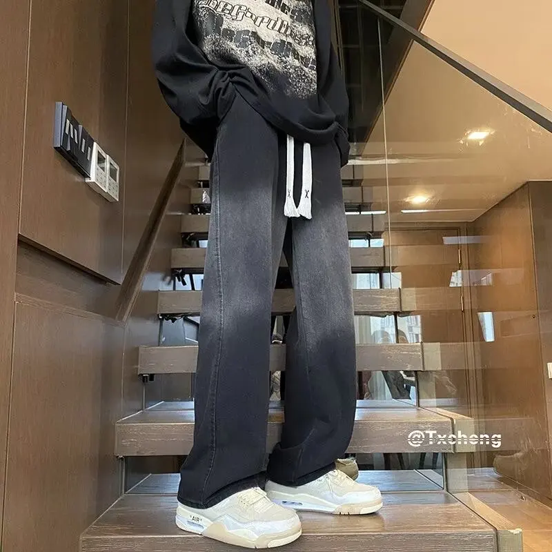 Jeans Men Gradient Denim Pant Harajuku Fashion Casual Straight Pants Male Elastic Waist Jeans Streetwear Casual Denim Trousers