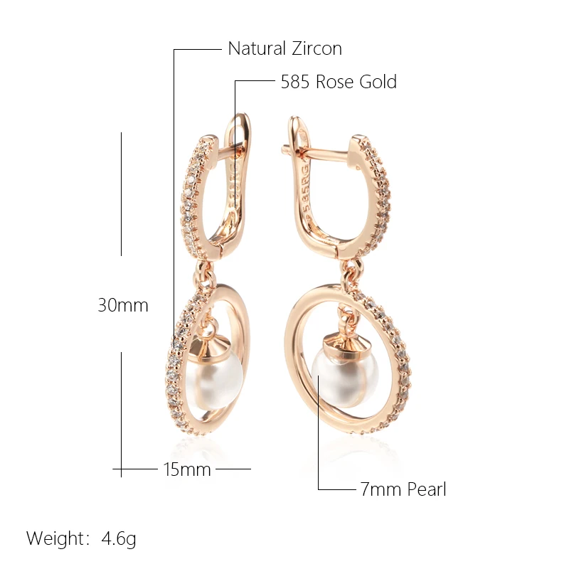 Kinel Luxury Pearl Long Drop Earrings For Women Trendy 585 Rose Gold Easy Matching Dangle Earring Fine Wedding Daily Jewelry