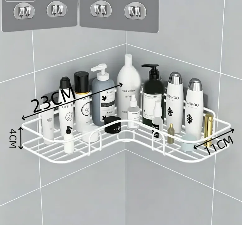 Organize shampoo, soap, and skincare essentials with a single-tier corner shower shelf. Its open-grid design helps drain water while making use of unused bathroom corner space.