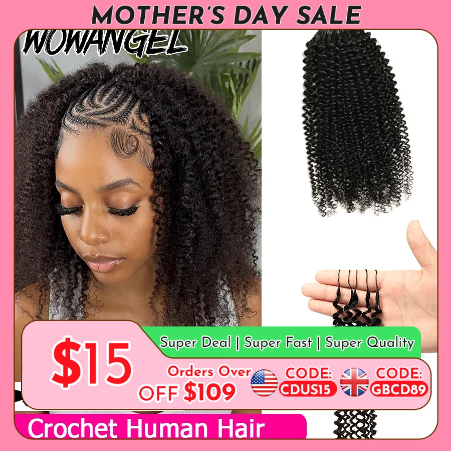Afro Kinky Krullend Gehaakt Vlechten Echt haar Strak Krullend Voorgescheiden Knooploze Veren Gehaakte Human Hair Extensions Met Lus