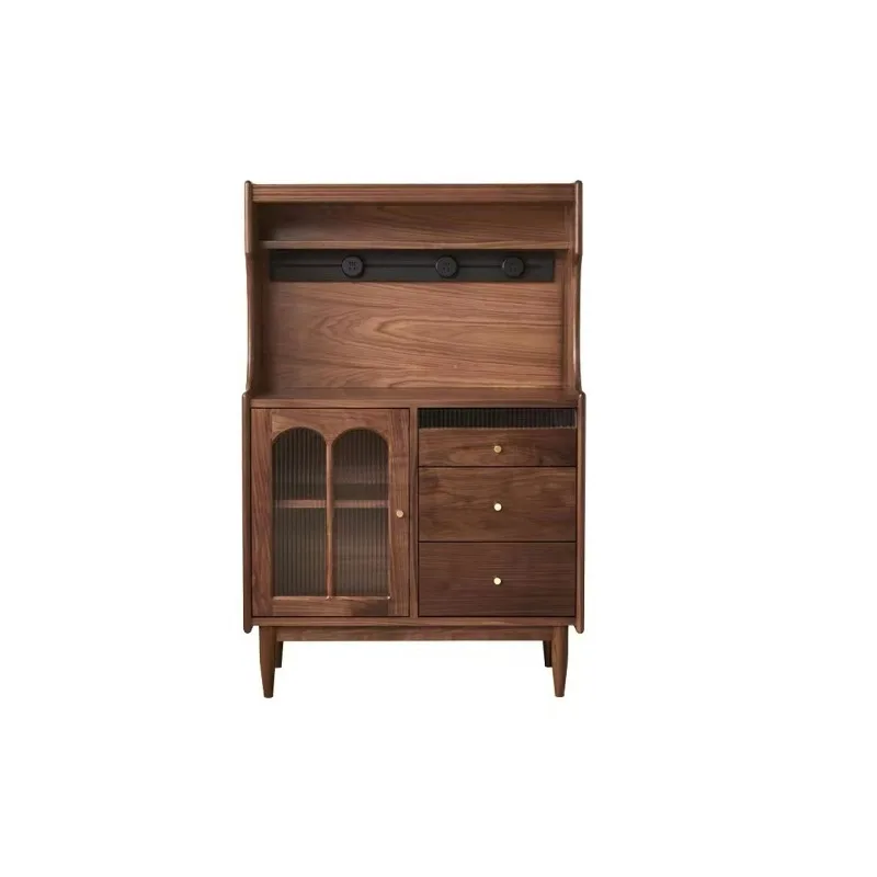 

Black walnut dining side cabinet, living room integrated tea cabinet against the wall, Nordic solid wood medium and anci