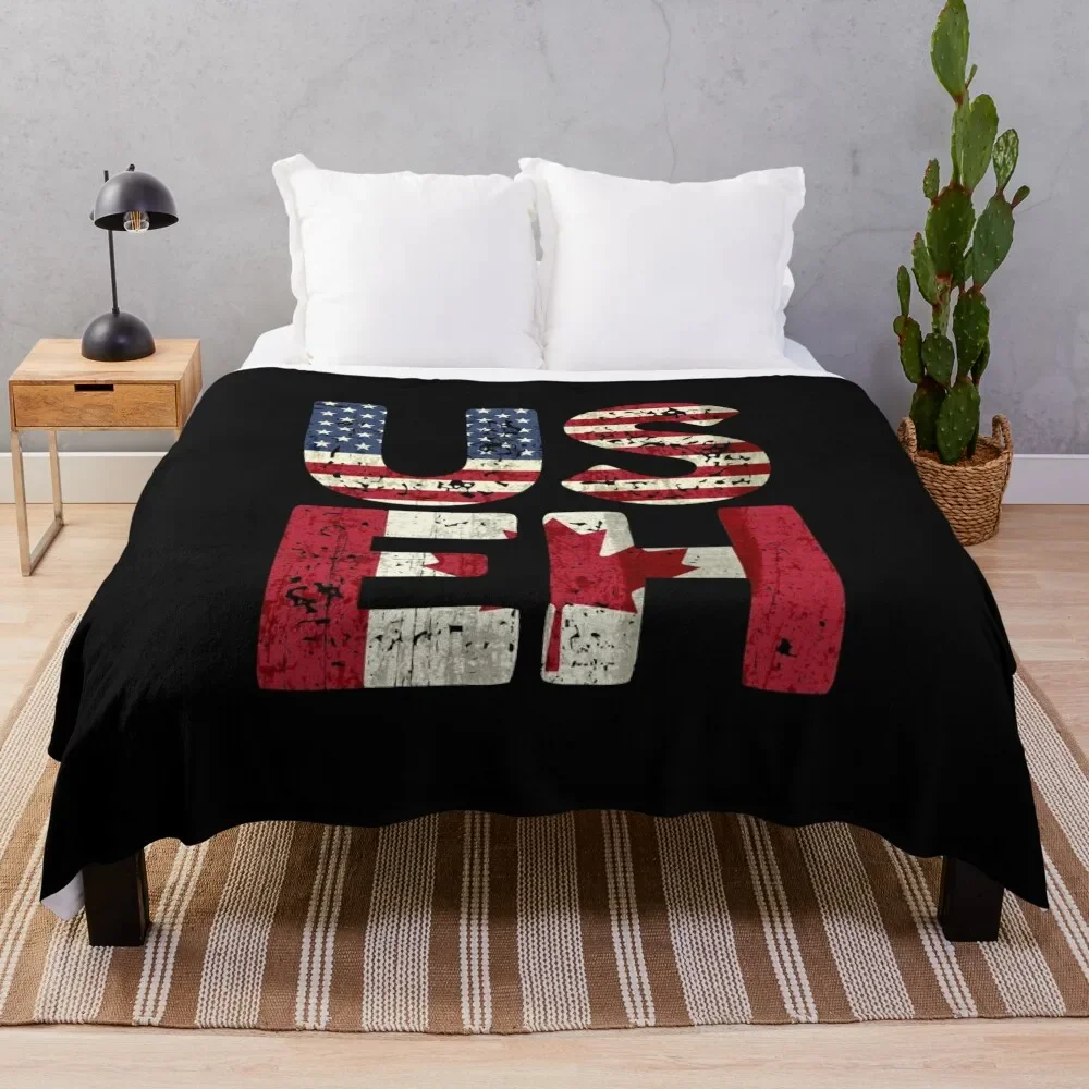 

Canada US EH American Canadian Flag Vintage America Colors Patriotic Gifts Throw Blanket Beautifuls Bed cosplay anime Blankets