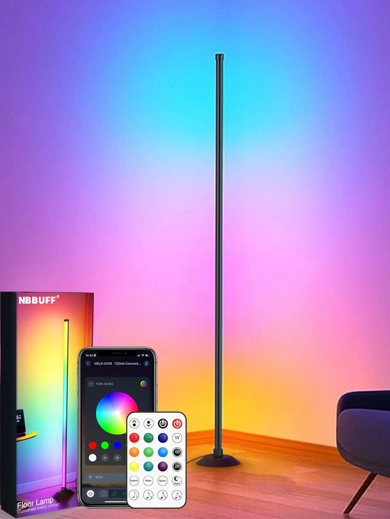47" NBBUFF RGBIC Corner Floor Lamp: App/Remote, Music Sync, for Home & Holiday Decor