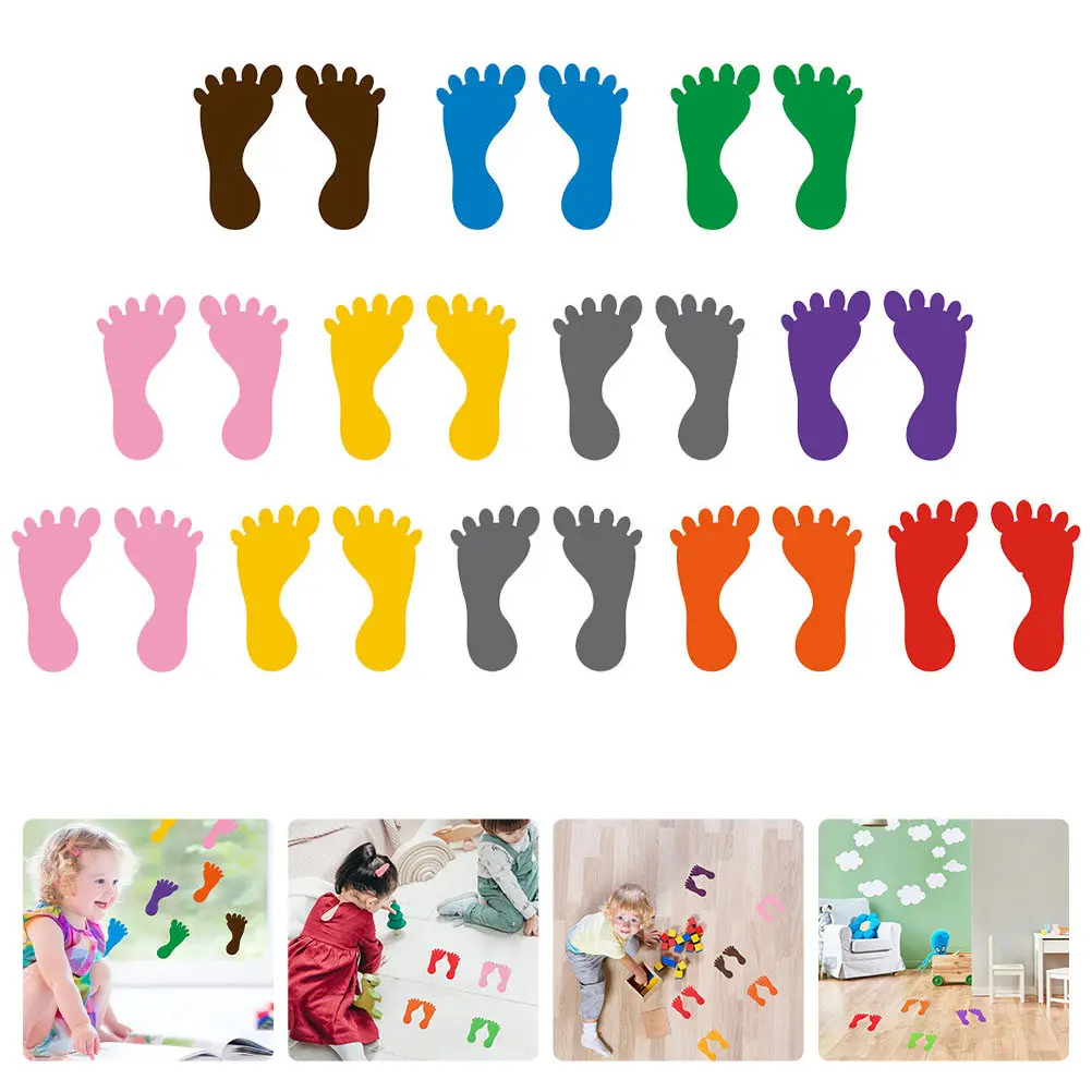 12Pairs Foot-Shaped Floor Stickers Waterproof PVC Non-Slip Adhesive Floor Decals for Bathroom Kindergarten Pool Classroom