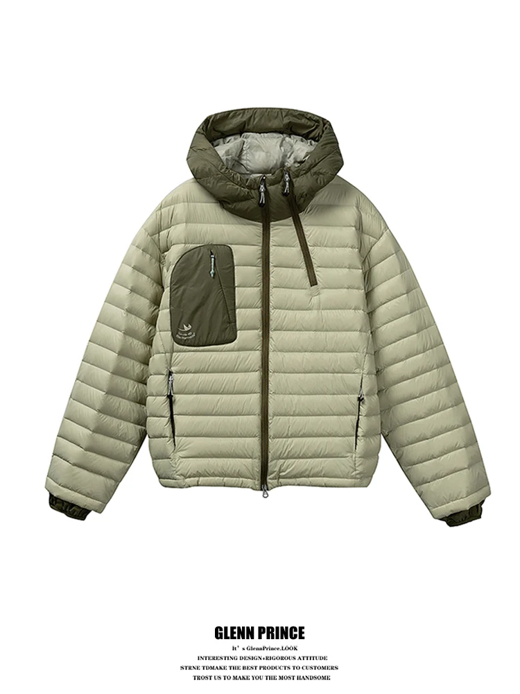 

Мужская утепленная белая пуховая куртка с капюшоном GPstudio для активного отдыха, походов и альпинизма, с внутренней подкладкой