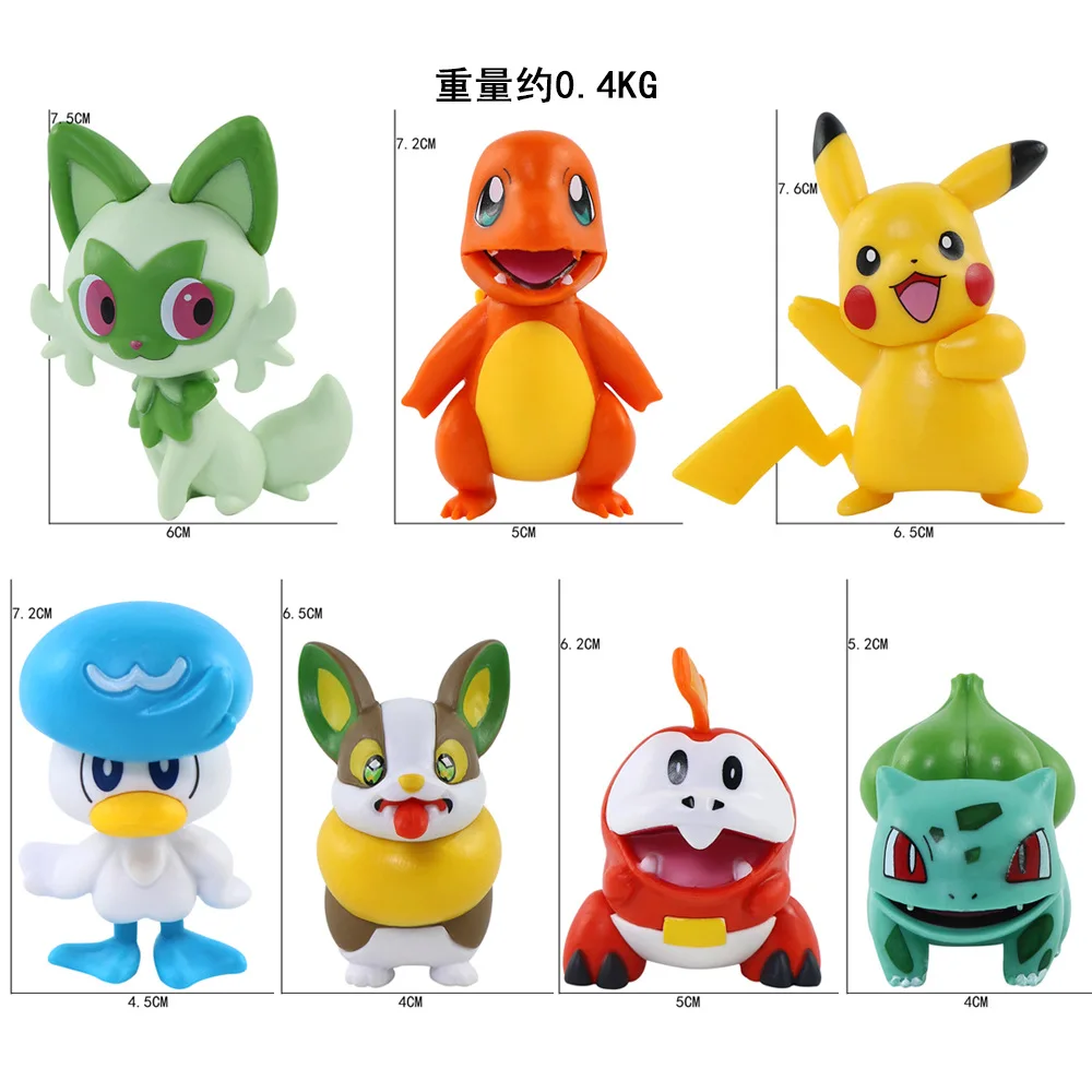 7Pcs/set Anime Pokemon Pikachu Bulbasaur Charizard Floragato Fuecoco Quaxly Yamper Cute Model Hobby Toy Desktop Ornaments Doll