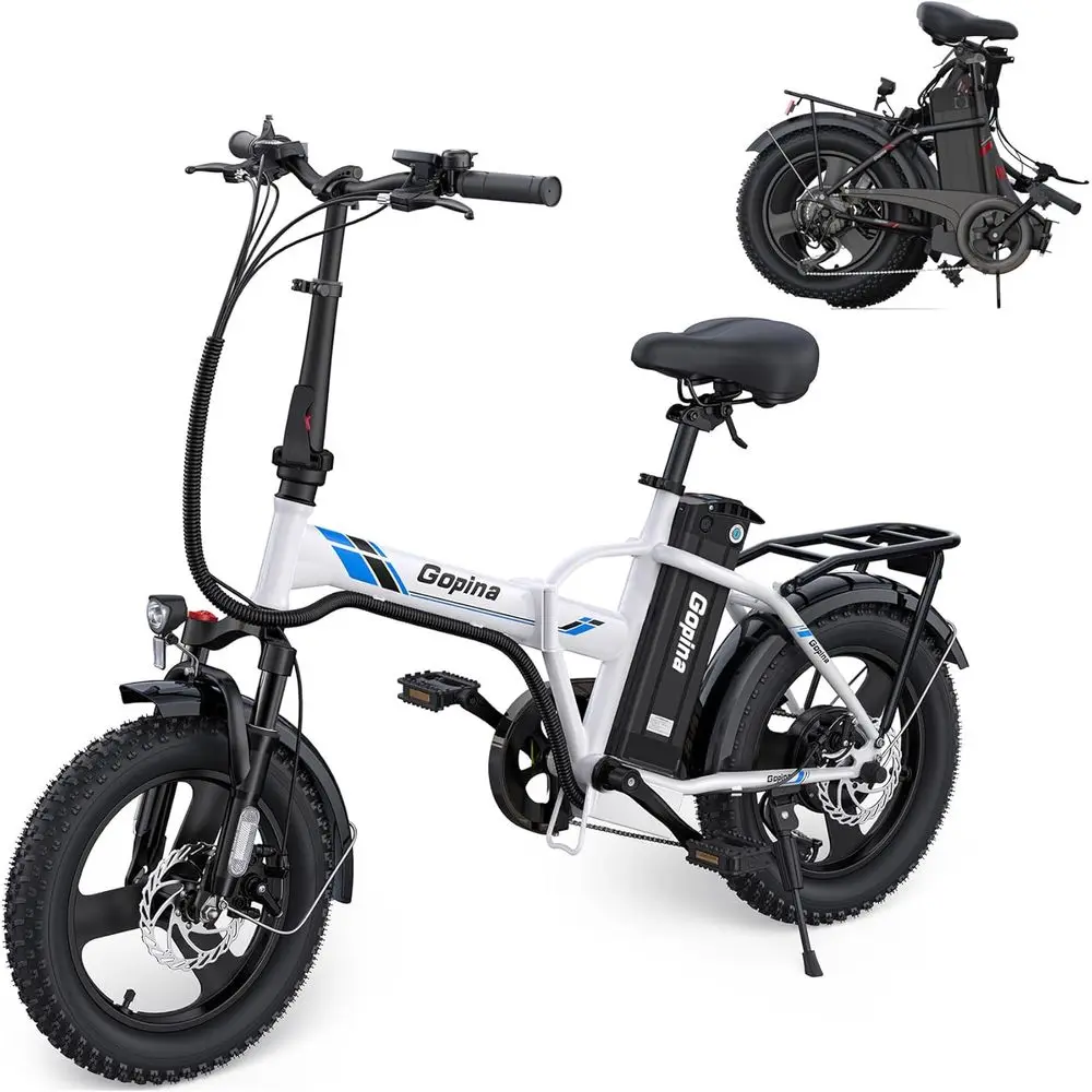 

500W Step-Through Electric Bike, 16 x 3.0 Tires, 48V Battery, 40 Miles Range, 7-Speed, LCD Display, 20mph, UL2849 Certified