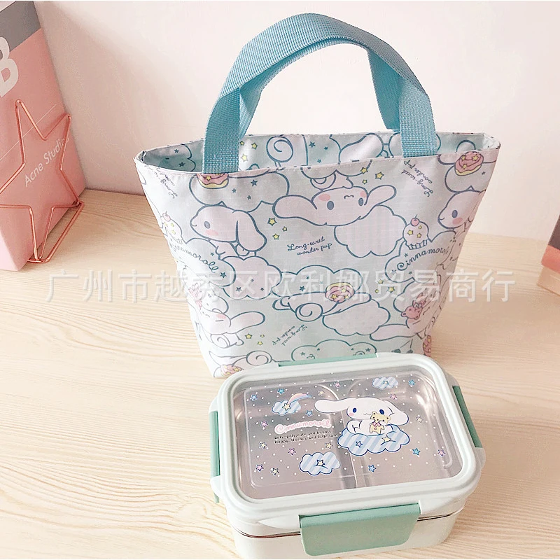 Kawaii Sanrio Hellokitty Cinnamoroll My Melody Portable Handbag Cartoon Waterproof Bento Bag Office Lunch Box Bag Storage Bag