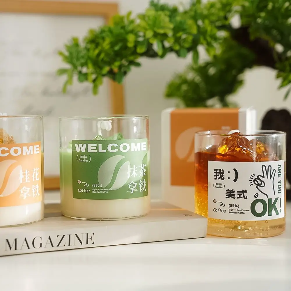 شمعة معطرة على شكل كوب قهوة مصنوعة يدويًا من شمع الصويا مع تصميم مكعبات الثلج لديكور المنزل هدية مريحة للعلاج العطري لمحبي القهوة