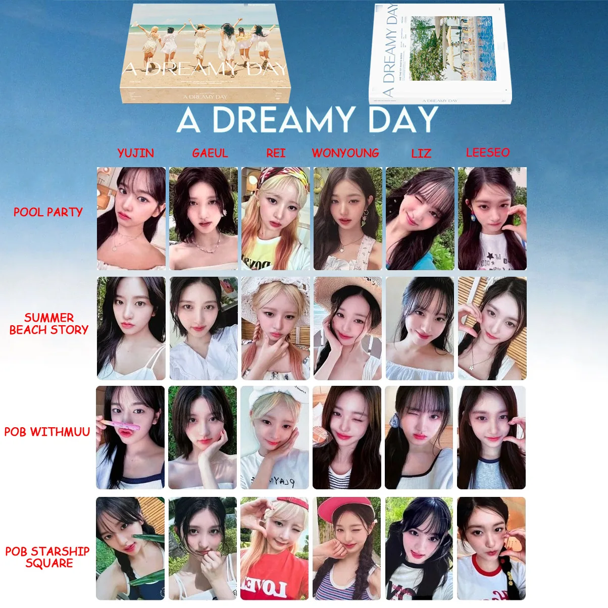 

Летняя фотосессия DREAMY DAY от Wonyoung Yujin Rei Gaeul Leeseo