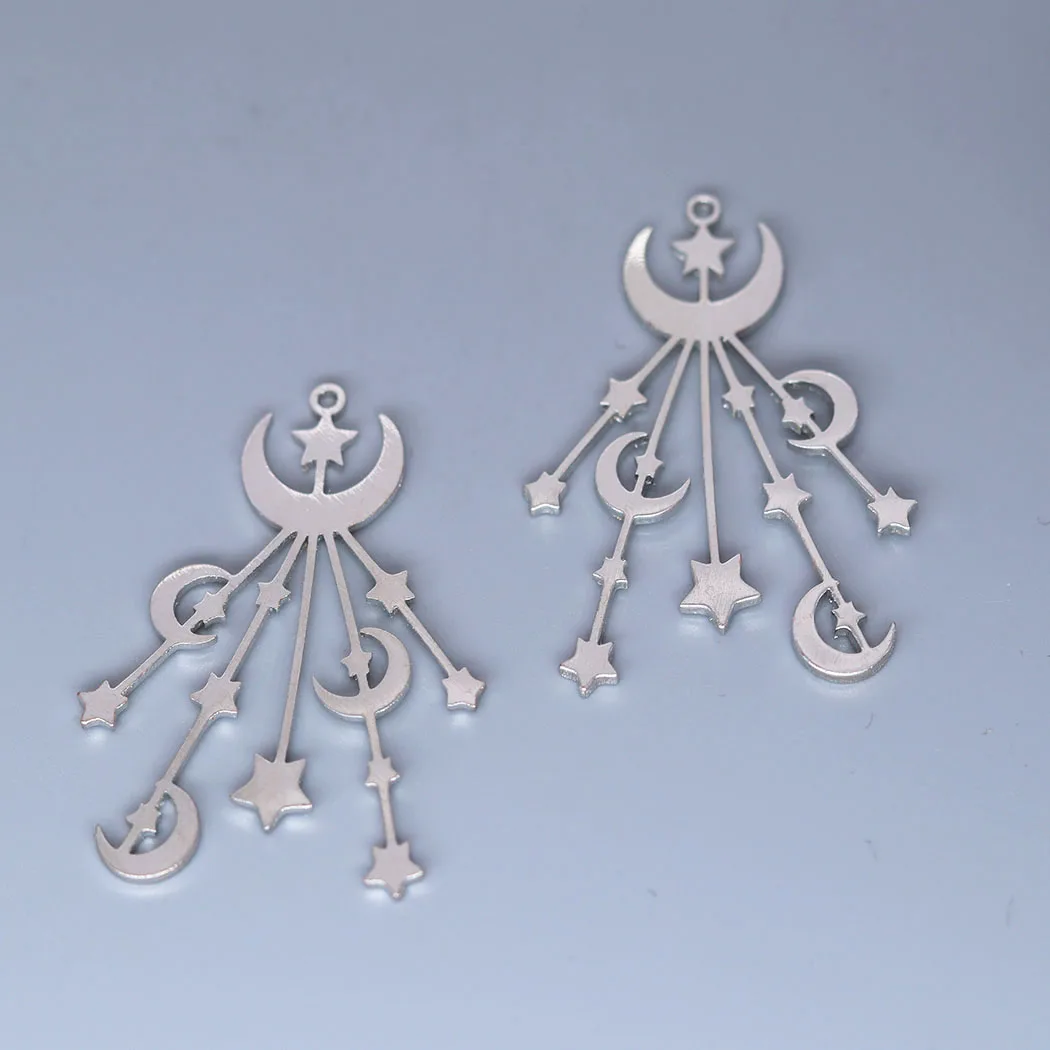 3pcs DIY Craft Tassels Earrings Necklace Star Moon Phase Charms for Jewelry Making Stainless Steel Cross Sword Evil Eye Pendant