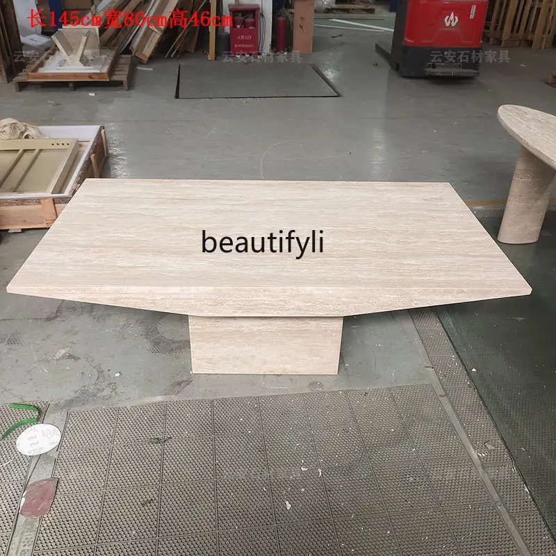 

Wabi-Sabi Style Natural Yellow Travertine Rectangular Coffee Table for Living Room Sofa Clothing Store Light Luxury Coffee Table