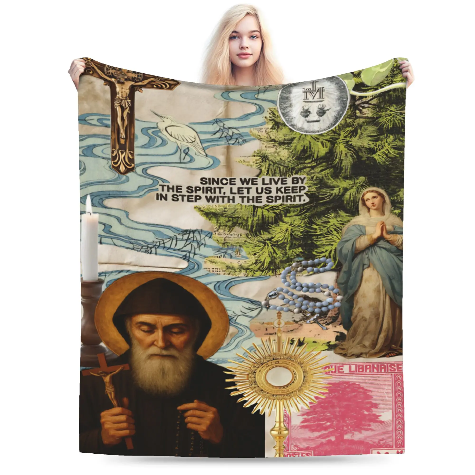 Saint Charbel Throw Blanket for Couch  Soft Fuzzy Plush Blanket 50x60 Inch Multiple Sizes Bedspread for All Seasons