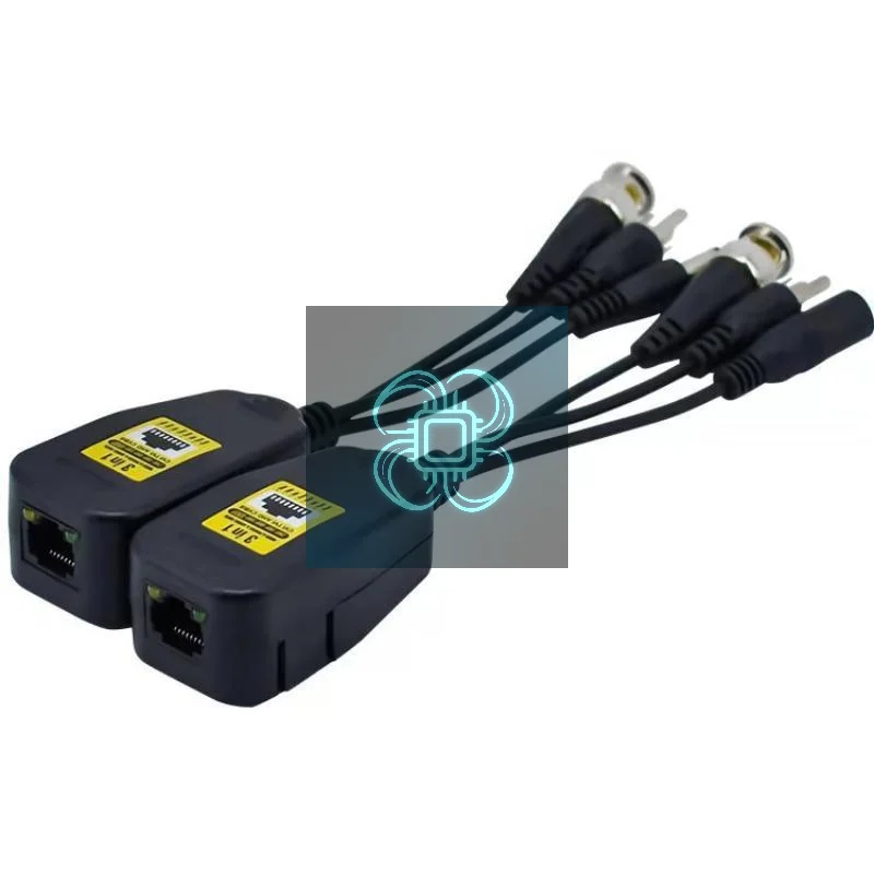 CCTV Video Adapter Set With BNC Connector, RJ45 Port DC5.5X2.1Mm Power Cable For Analog Surveillances Layouts