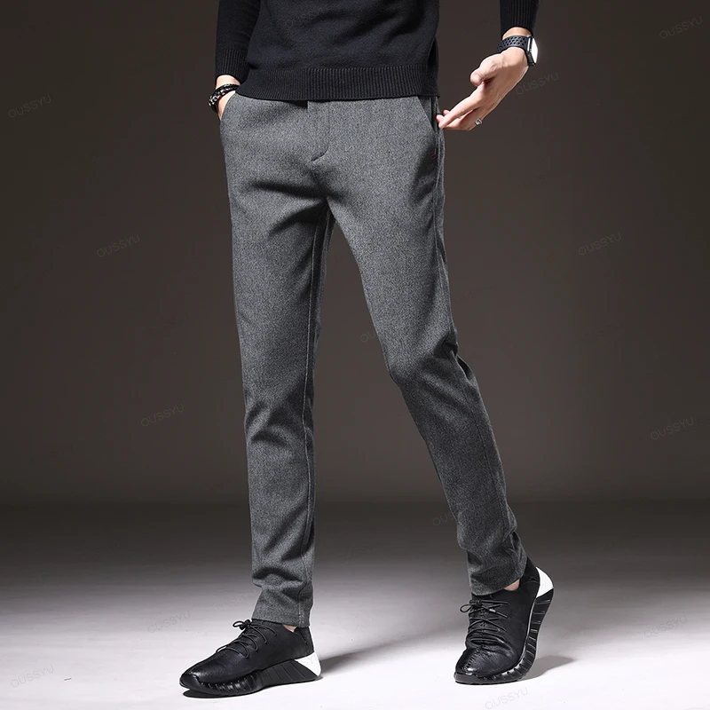 New Autumn Winter Casual Pants Men Thick Business Fashion Korea Slim Fit Stretch Trousers Male Outdoors Gift Brand Clothing