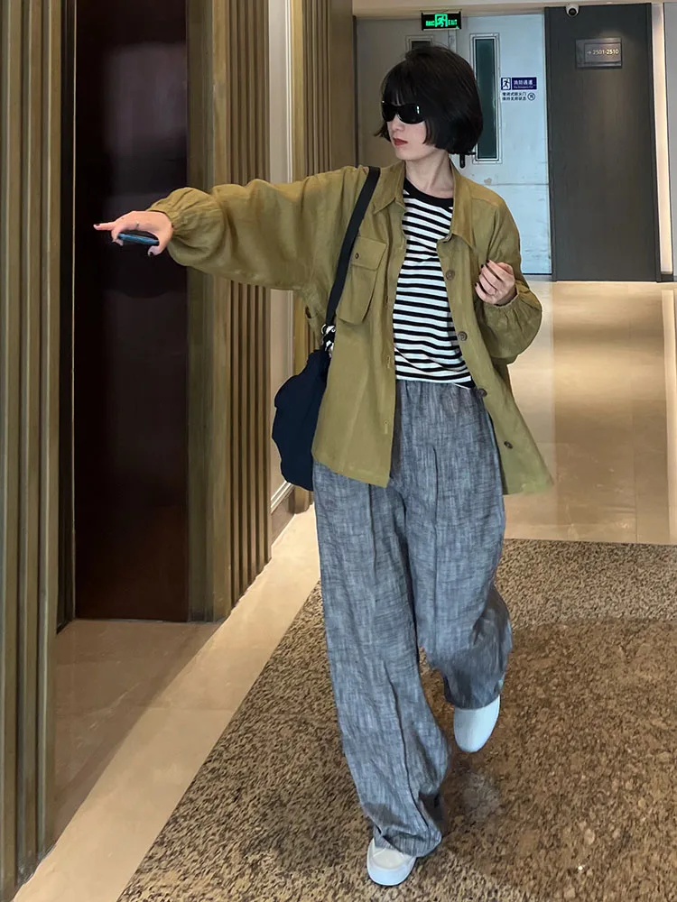 

Loose Fit Waist Casual ex Linen Trousers Wide Leg Pants for Women Versatile Seasonal High Waist l Waist