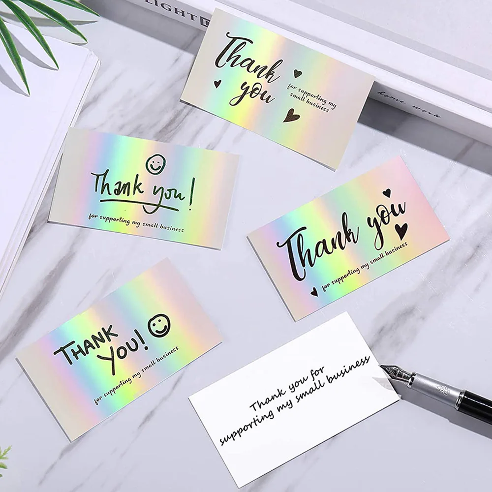 10-50pcs Thank You Cards Small Business Thank You for Supporting Cards Notes Shopping Holographic Thanks Card for Retail Store