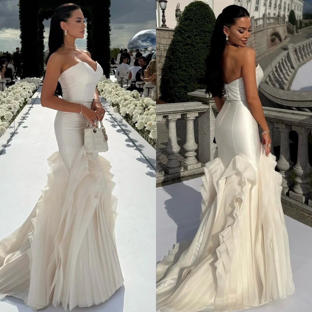 Элегантное вечернее платье без бретелек по индивидуальному заказу, изысканные шифоновые платья для особых случаев и нежные свадебные платья русалки