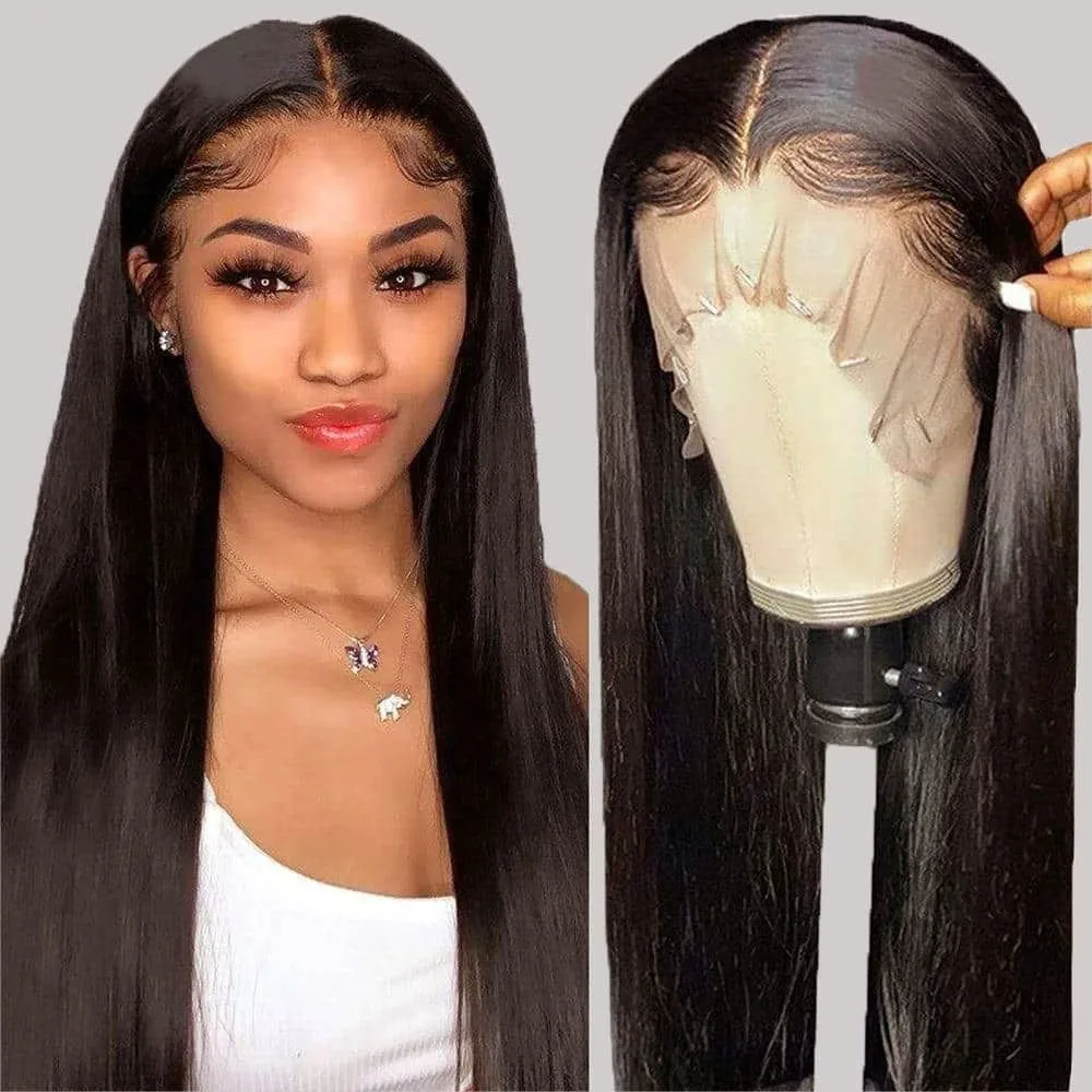 Dark Brown 24" Synthetic Straight Wig – No Glue, Breathable, Work-Ready