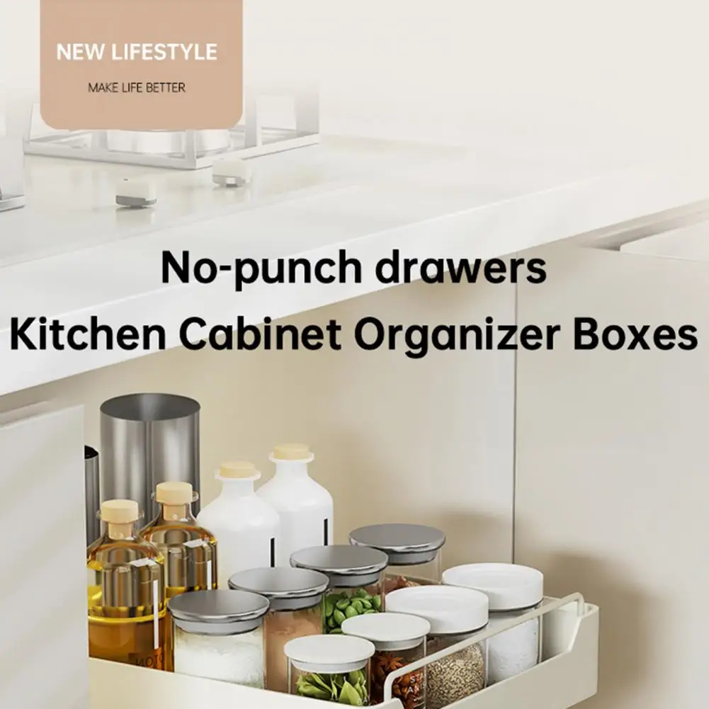 

Kitchen Storage Rack Heavy Duty Pull Out Cabinet Organizer with Adhesive Film for Kitchen Room Sliding Pantry Shelves Drawer