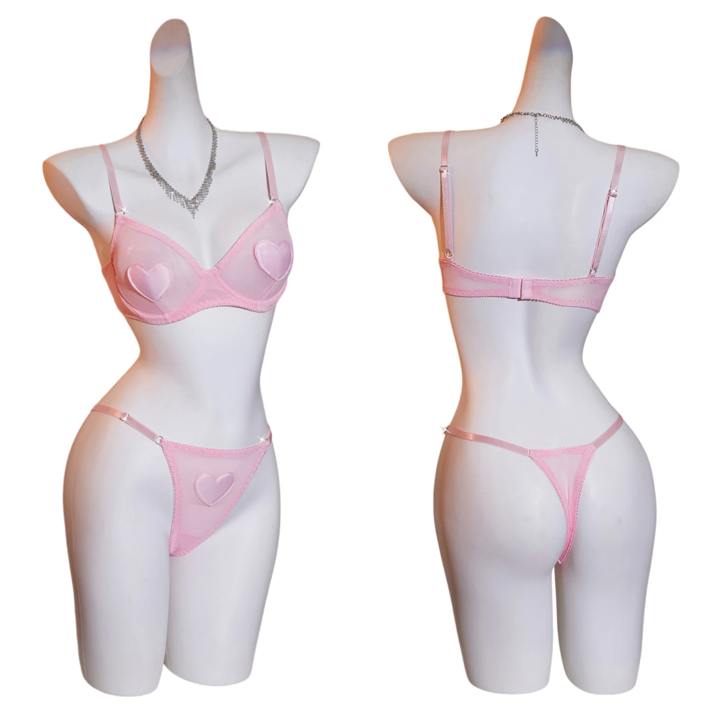 

Комплект нижнего белья с розовым сердцем ко Дню святого Валентина: бюстгальтер на косточках, сексуальное соблазнительное белье для особой ночи, подарок для женщин на годовщину