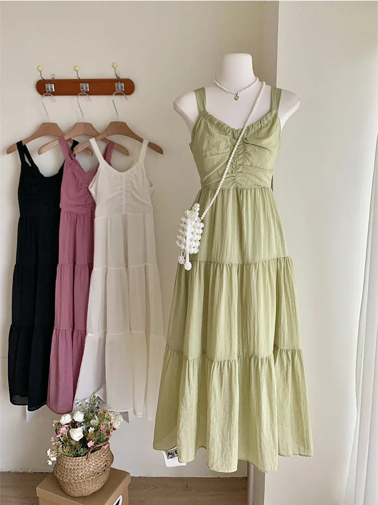 

Summer French Vintage Solid Color Prom Gown Maxi Long Dresses Fairy Core Mori Girl Women Frocks One-Piece Stylish Evening Party