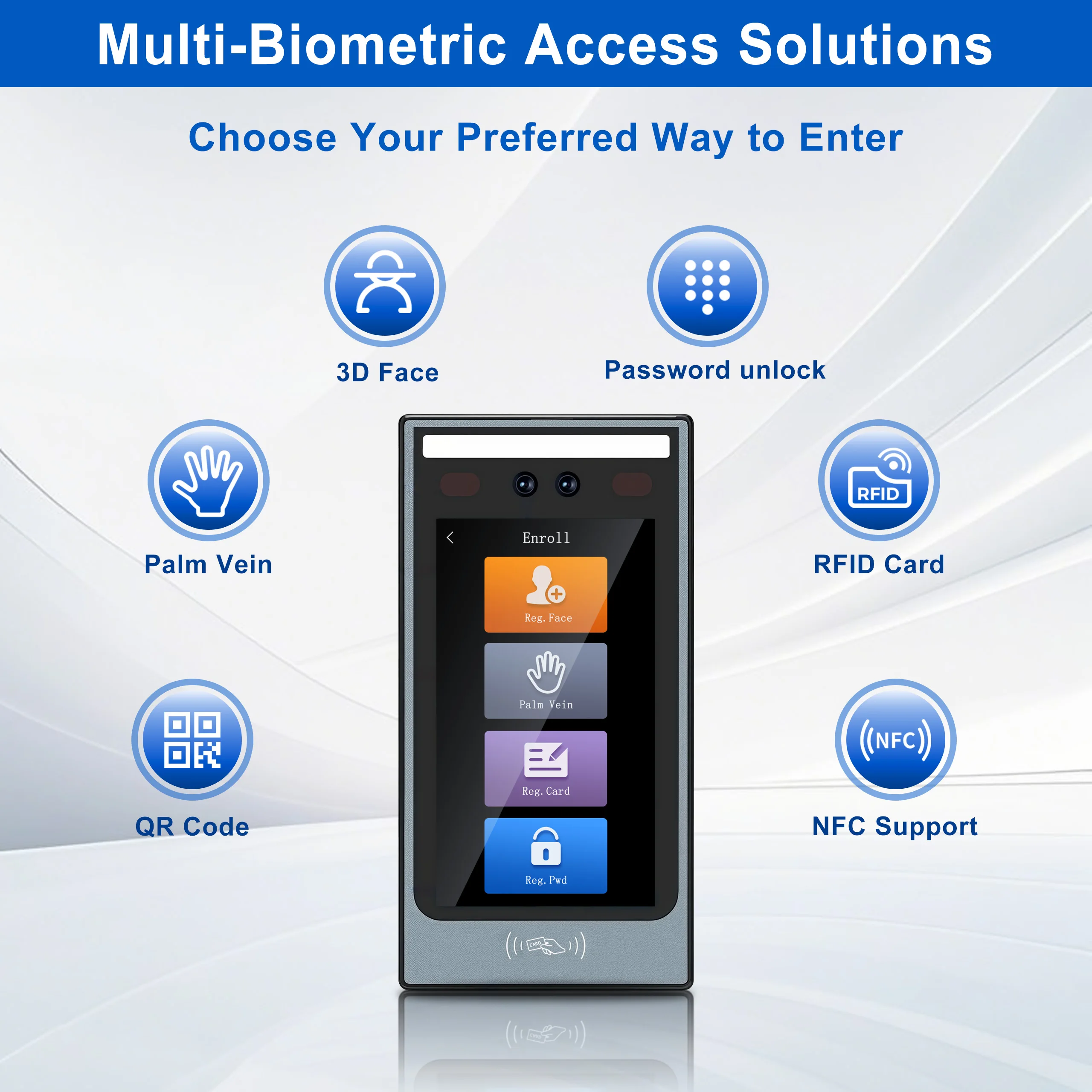 7" IPS Face RFID Access Control Terminal | Biometric Attendance System with Ethernet, USB, PC Software Employee Attendance
