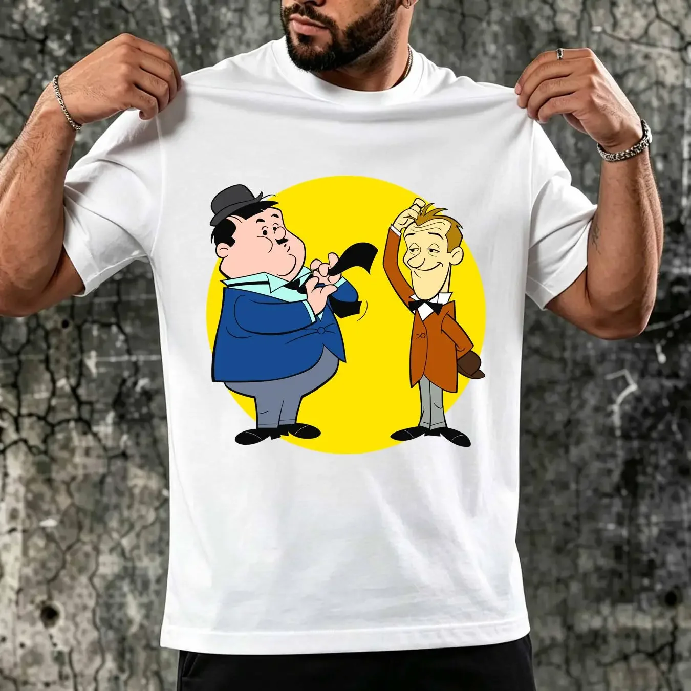 washed T Shirt Laurel n Hardy cartoon Movie TV Show Retro Fan Funny Love New long or short sleeves vintage Washed Stylish