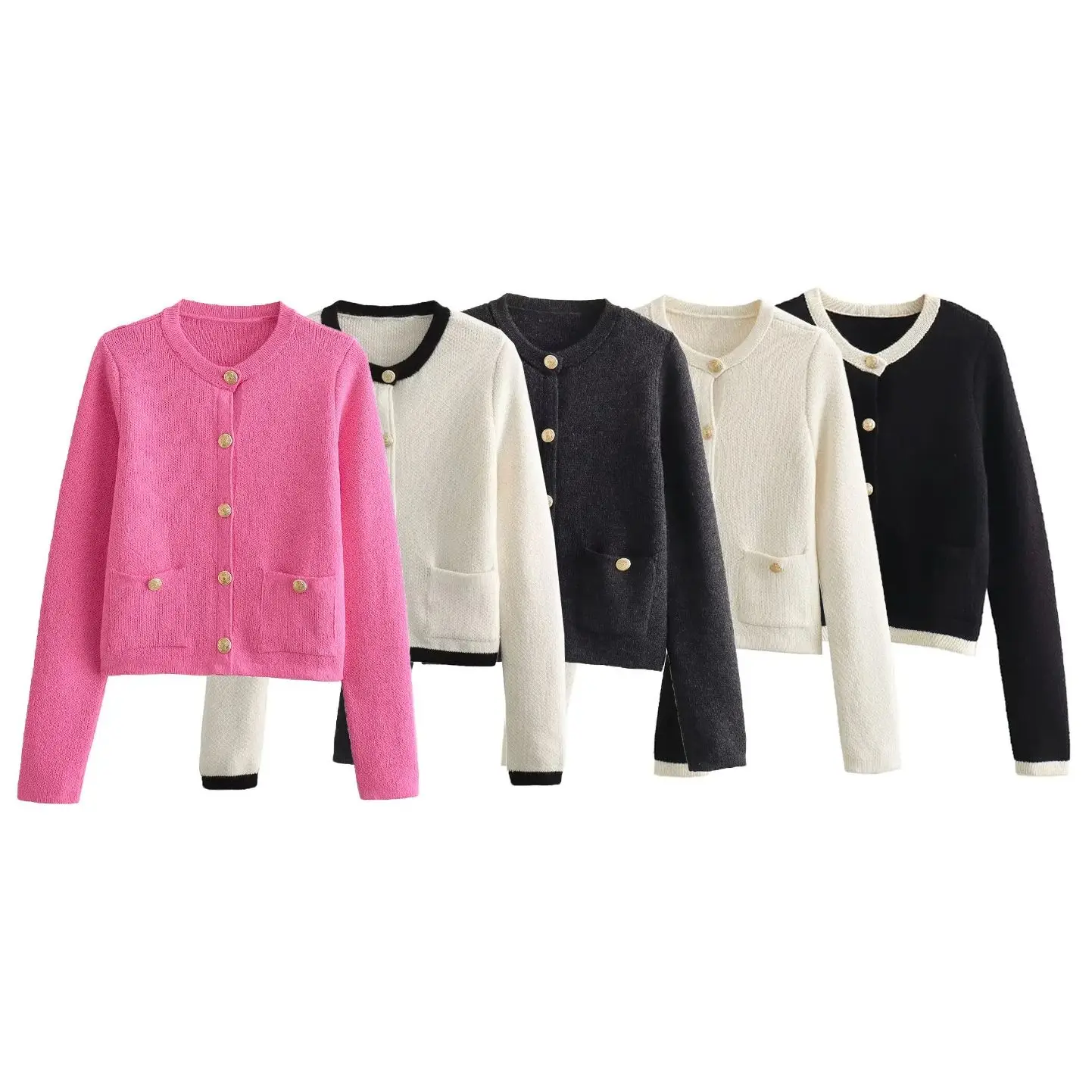 Giacca cardigan femminile lavorata a maglia sottile da donna 2024 estate a maniche lunghe o-collo maglione sottile femminile top corto Y2K giacca corta TRAF