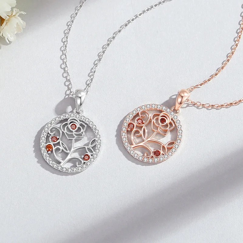 

Women's 925 sterling silver round rose fashionable and versatile clavicle necklace anti allergic suitable for daily commuting