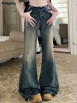 מכנסי ג 'ינס flare נשים אמריקאי S-4XL אישיות ג' ינס אמריקאי, ג 'ינס, בגדי פנאי נשים כל-התאמה רופפת וינטג' harajuku