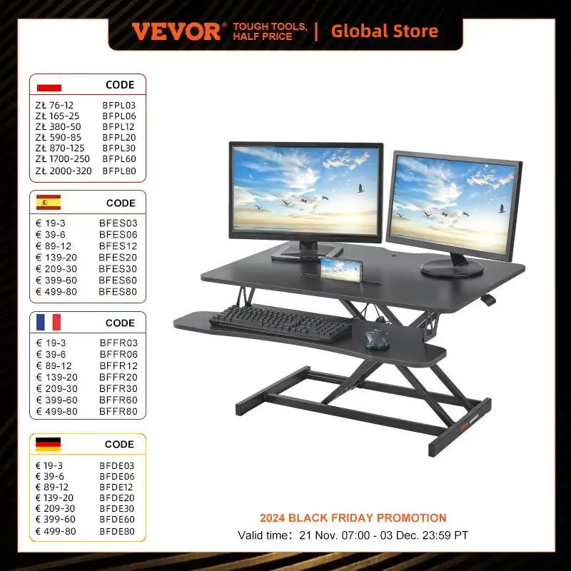 VEVOR Standing Desk Converter, Two-Tier Stand up Desk Riser,36In Large Rectangular Sit to Stand Desk Converter,Adjustable Height