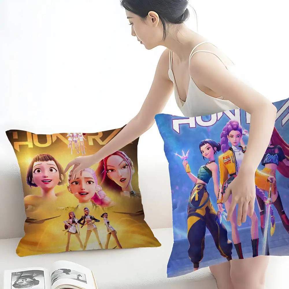 Cartoon Movie K-Pop Demon Hunters 45*45cm Cushion Cover Pillow Cover Decor Pillowcase Home Pillowcase for Couch Pillow