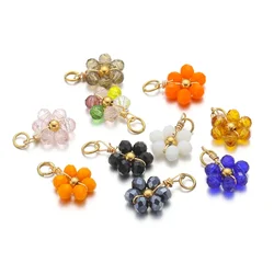 20pcs Stainless Steel 10mm Crystal Flower Beads Charm Necklace Pendants DIY Kids Jewelry Making Supplies Dangle Earring Findings