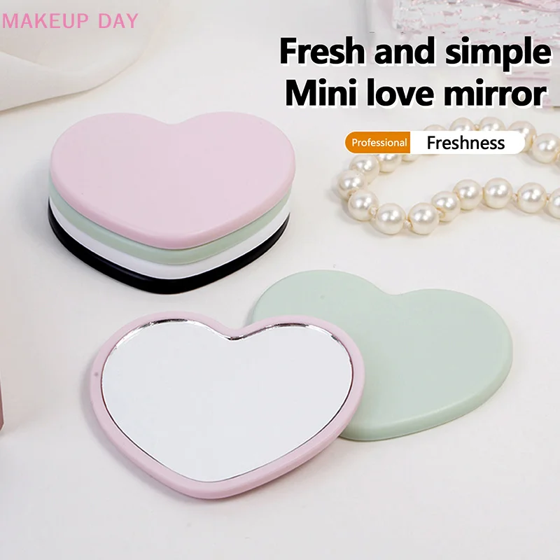 Love Shaped Handheld Mirror Practical PVC High Definition Cute Mirrors Makeup Mirror Gift Carry Traveling