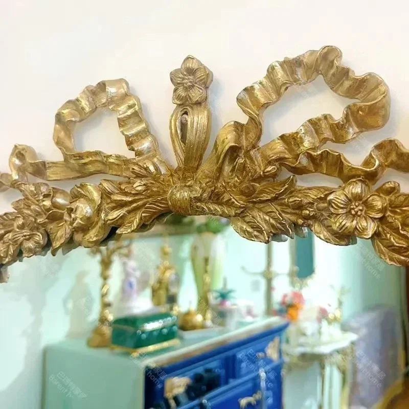 Retro Romantic Engraved Bow Oval Cosmetic Mirror Decorative Entrance Mirror