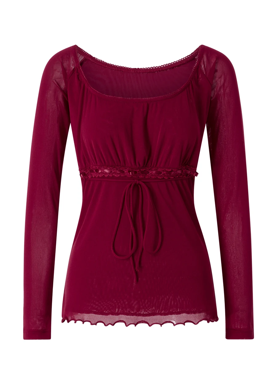 T-shirts Vintage en dentelle à volants pour femmes, automne Fairycore Grunge Kawaii, pulls à manches longues, T-shirts à nouer, vêtements esthétiques rétro y2k