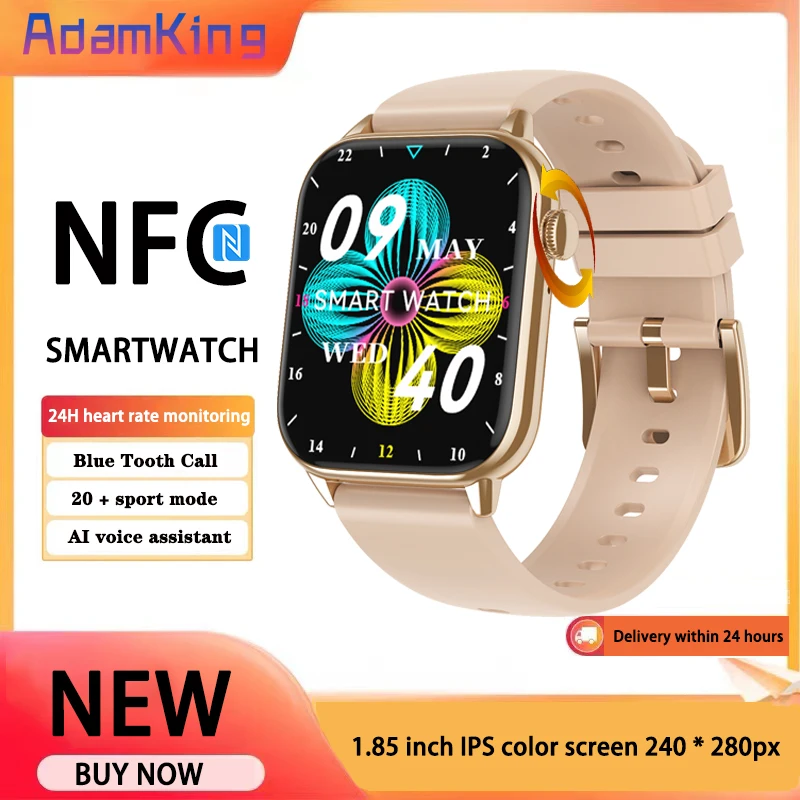

New Women Smartwatch 1.85" Blue Tooth Call Watches Heart Rate Monitoring AI Voice Assistant Sport NFC Men Waterproof Smart Watch